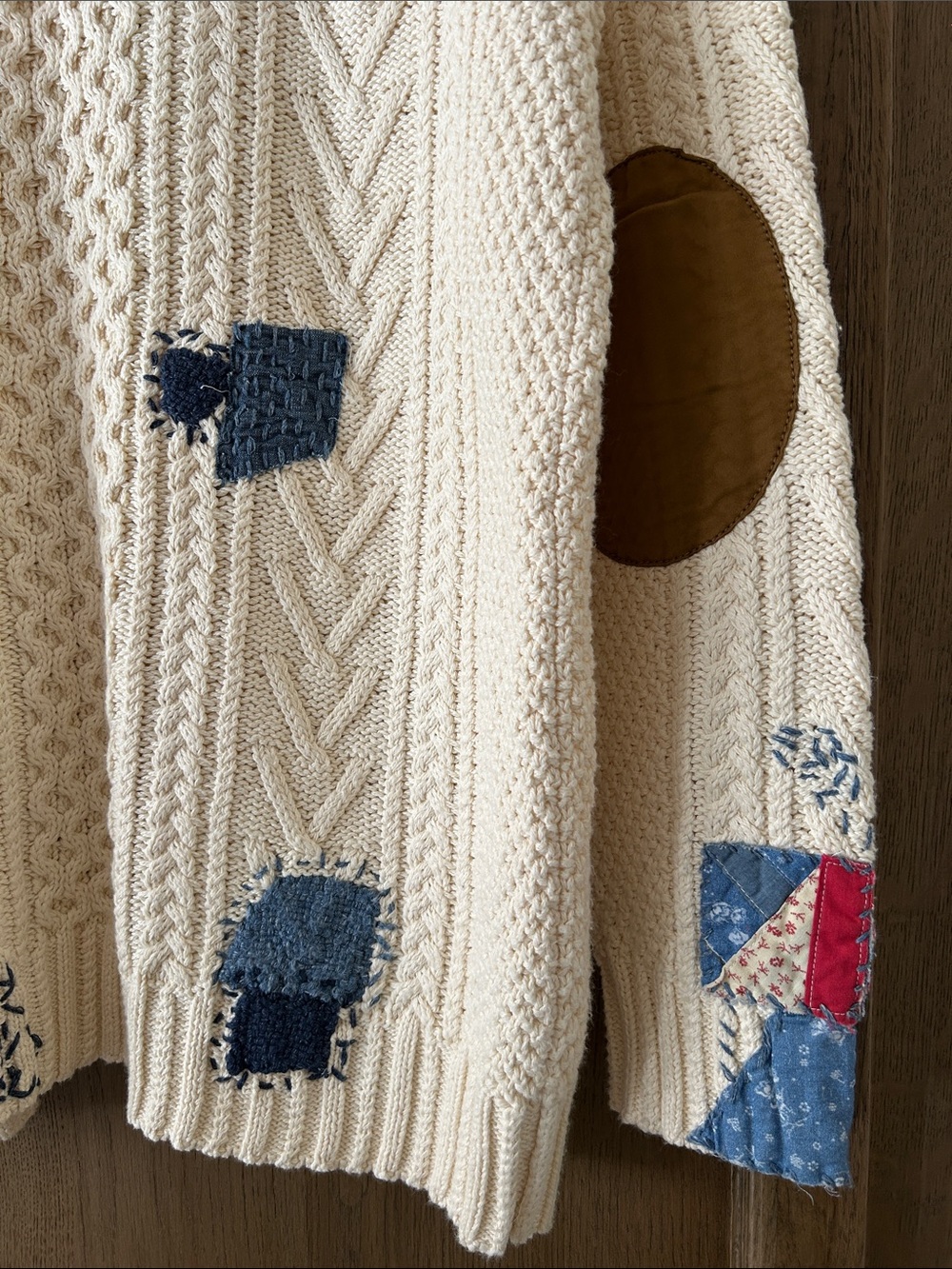 Rare Polo Ralph Lauren Women’s Cotton Cable Patchwork Cardigan Pockets Elbow M - Picture 11 of 14